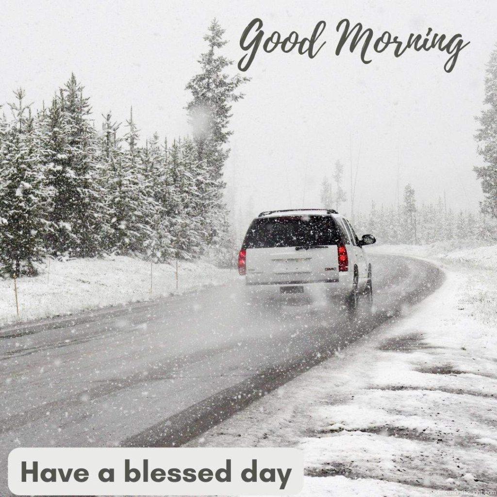 Beautiful morning with ice fall white car. Have a blessed day