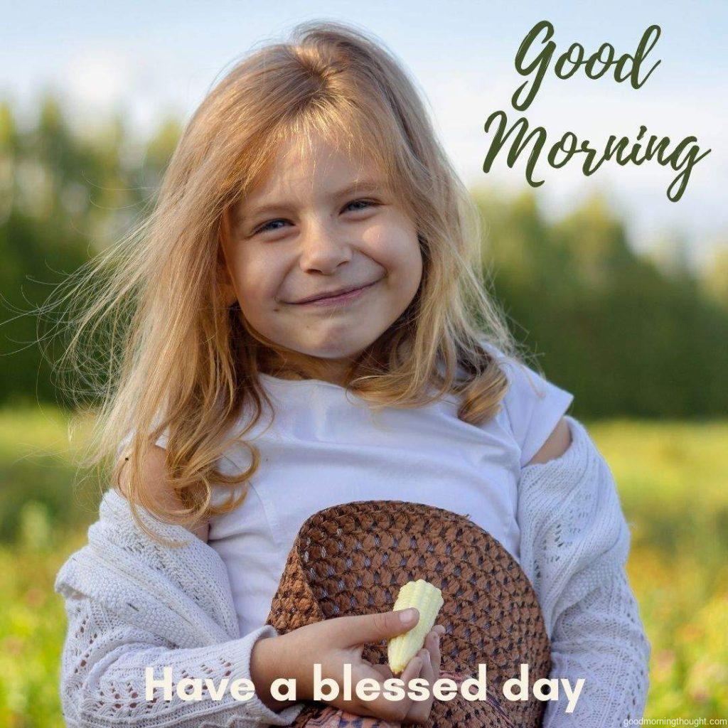 Cute girl standing in fram and saying Have a blessed day