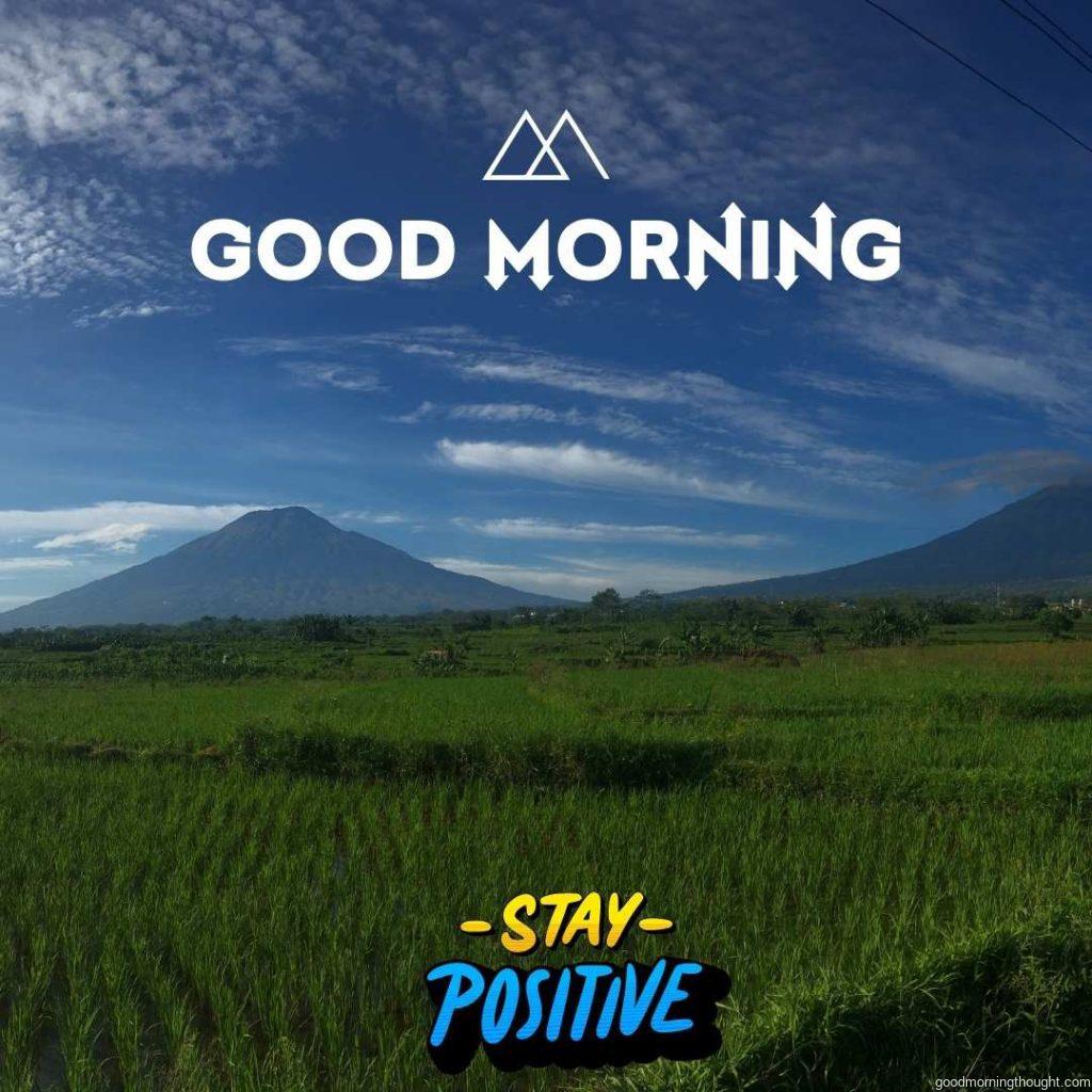 Beautiful good morning nature image with morning sky view on green farm