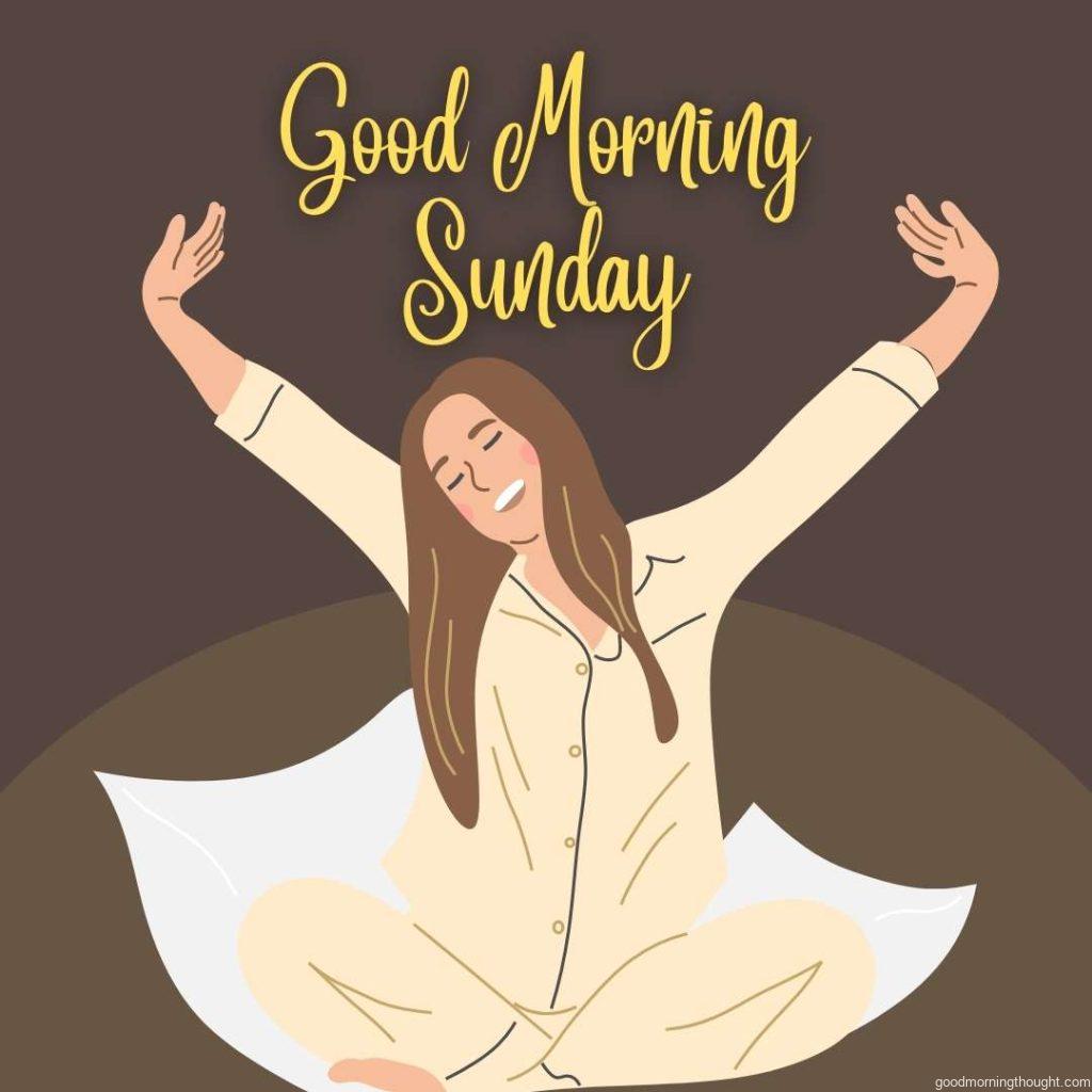 Happy girl stretches in the bed in the morning. Flat vector illustration. Good Morning Sunday Image