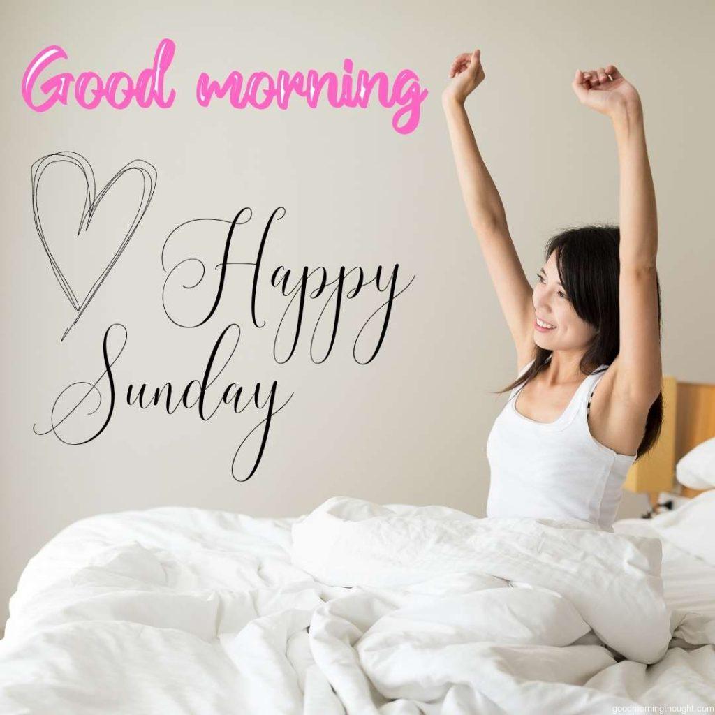 Happy young women waking up at morning. Good morning Sunday image