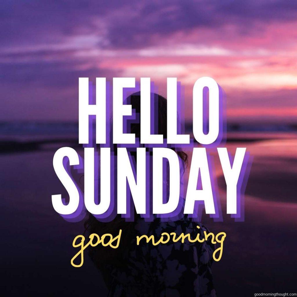 Hello Sunday with purple background. Good morning Sunday image