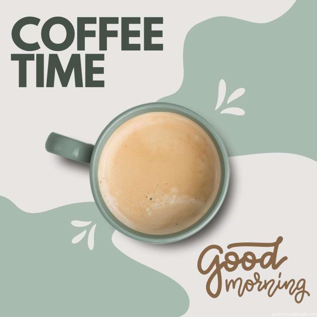 Isolated coffee cup with coffee time text lettering and decorative elements