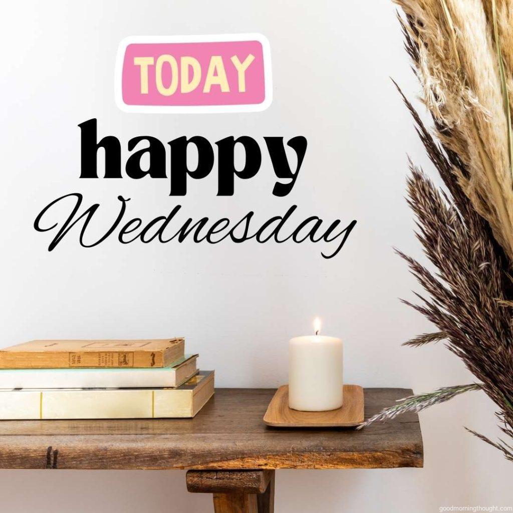 Minimalist decoration in room with happy Wednesday message