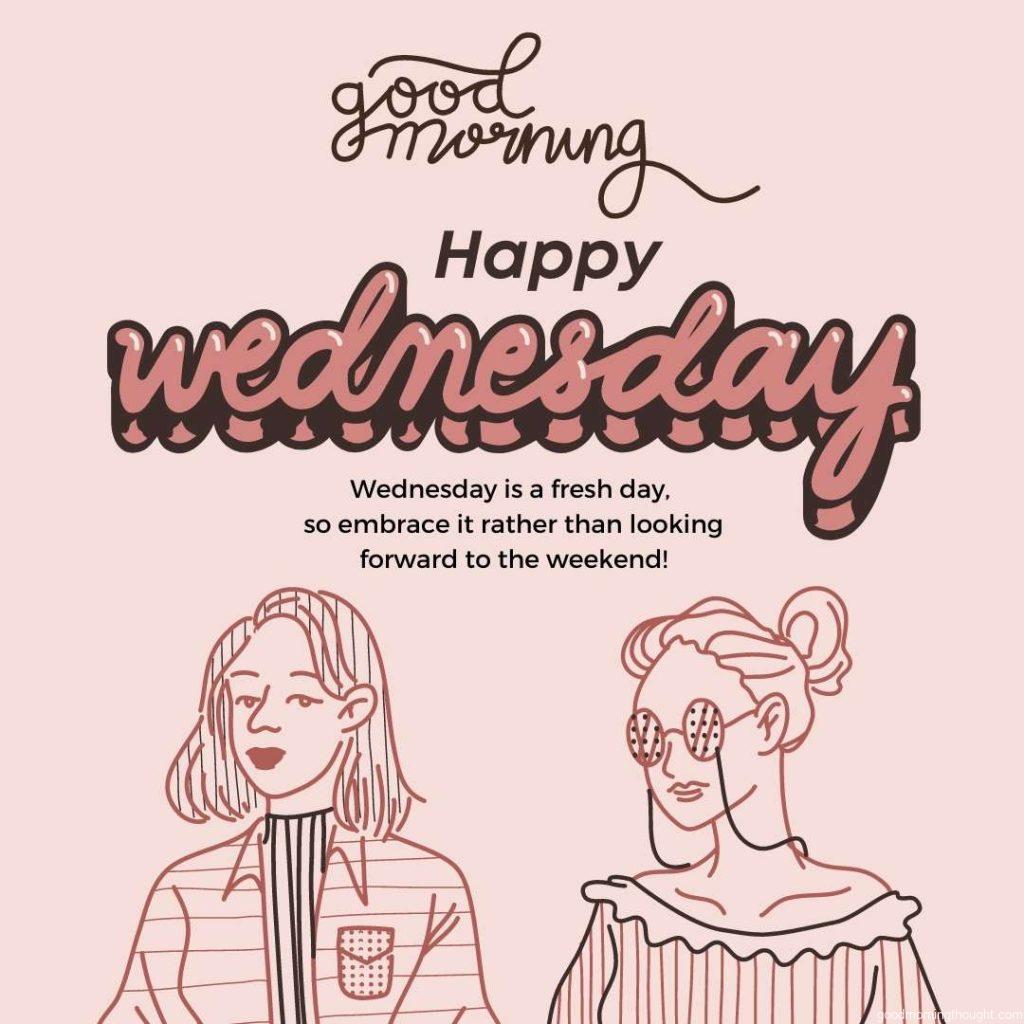 Portrait of women with sun glass and another neon line art portrait of women at background with Happy Wednesday message