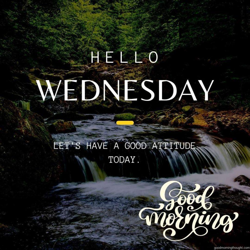 Waterfall and river nature background with Wednesday message