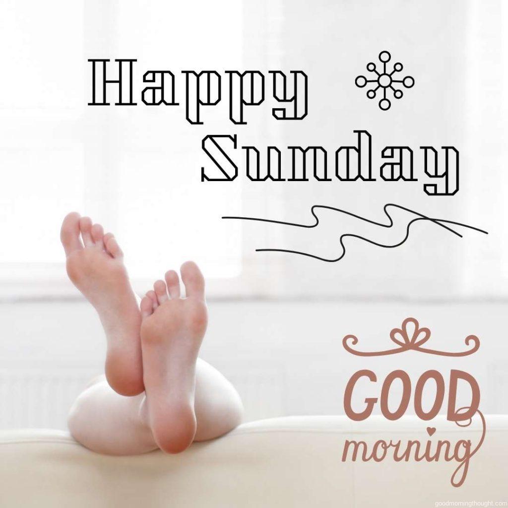 Women lying on a coach with window in the background. Happy Sunday greeting. Good Morning Sunday Image