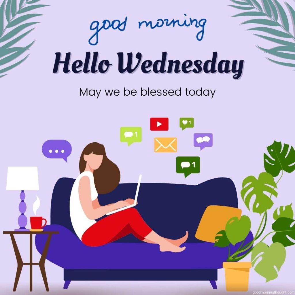 Women sitting on a sofa with laptop. Good Morning Wednesday Image