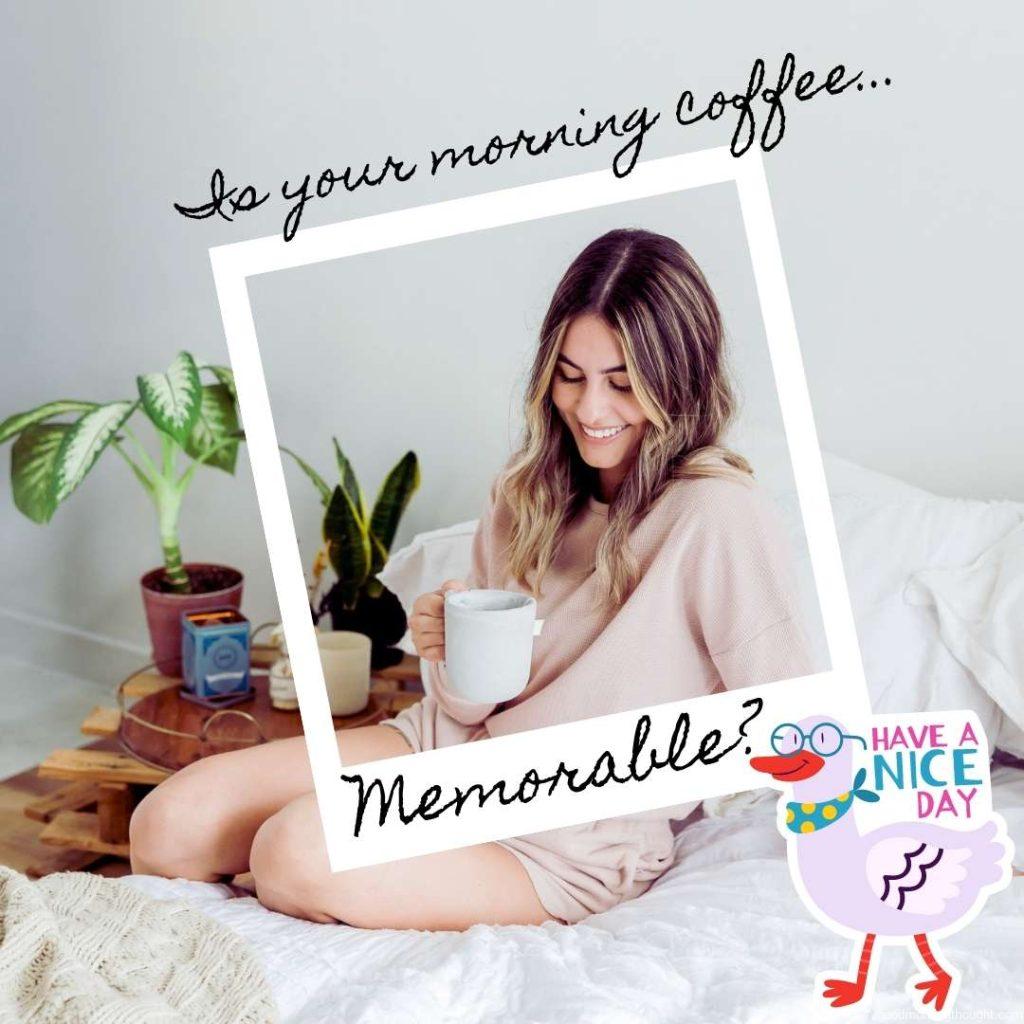 young girl holding cup of coffee and smiling