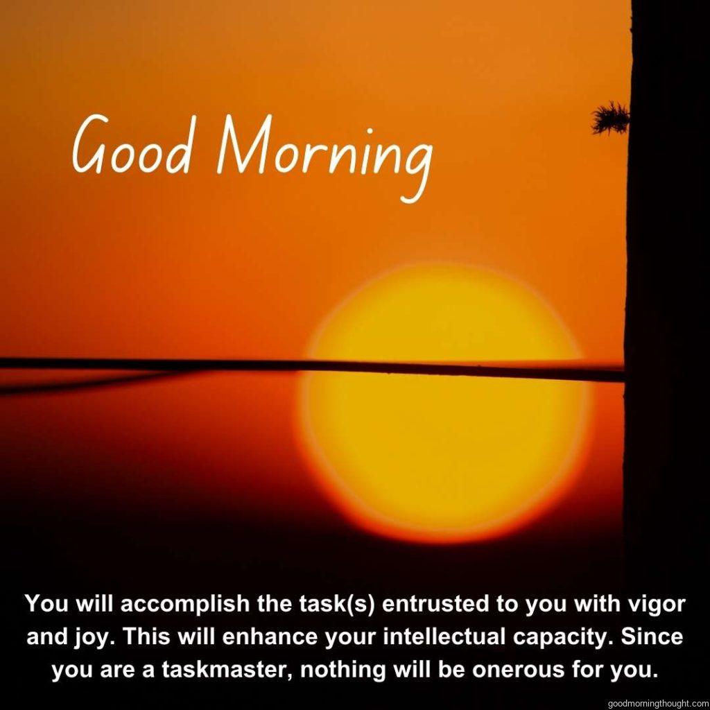 Good morning quote with sun and reddish background