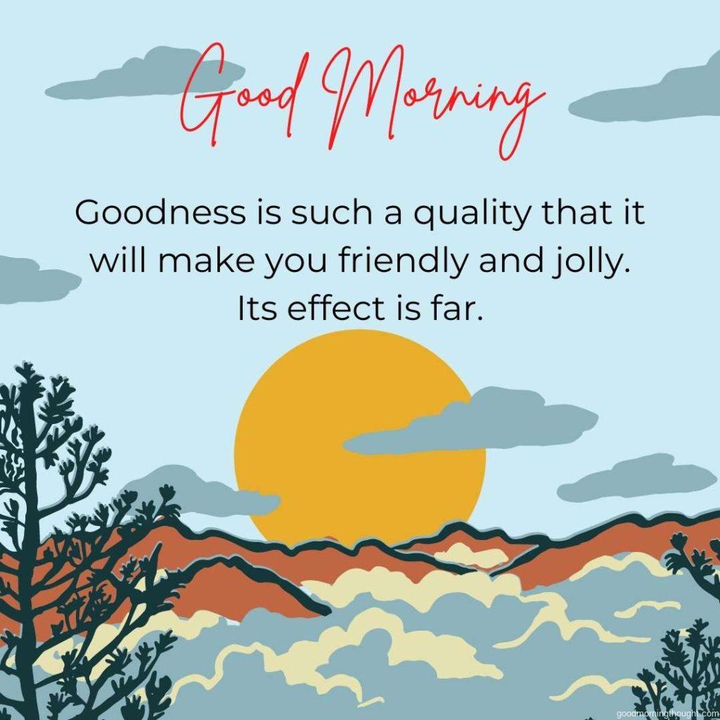 Sun and mountain illustration at background with good morning quote