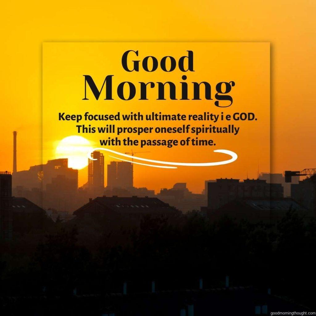 The morning in the city with good morning text message written on it