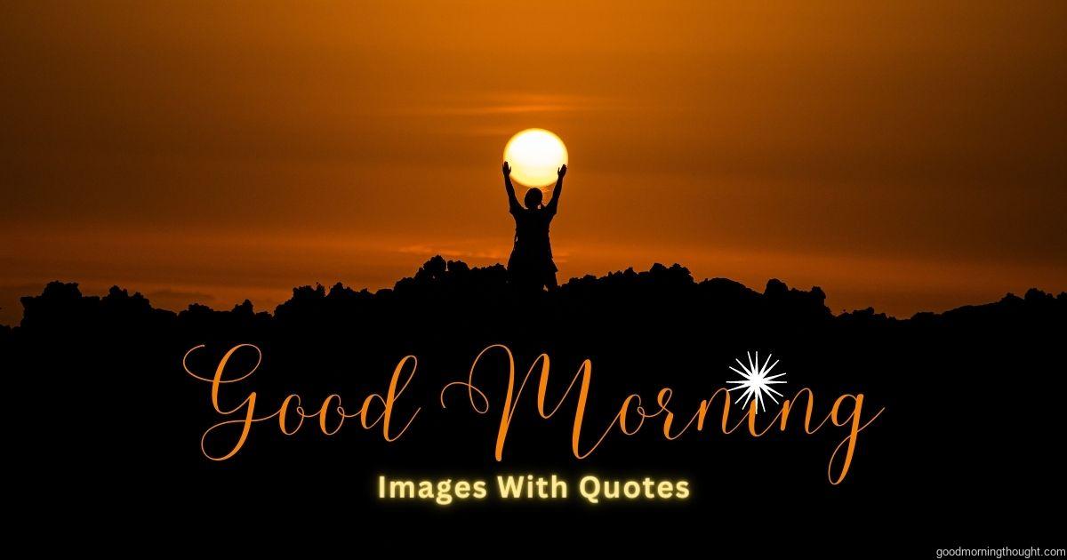 morning sunrise view with man standing in front of sun and hands up