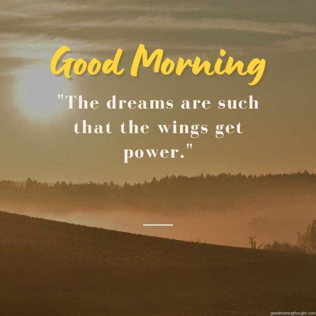 sunrise, autumn, fog, nature with good morning quote