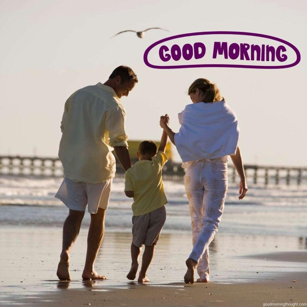 Family enjoying the beach in the morning