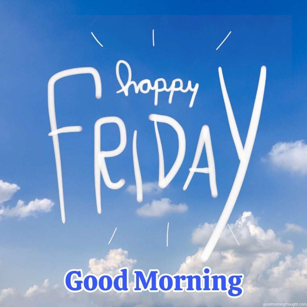 Happy Friday word on blue sky background