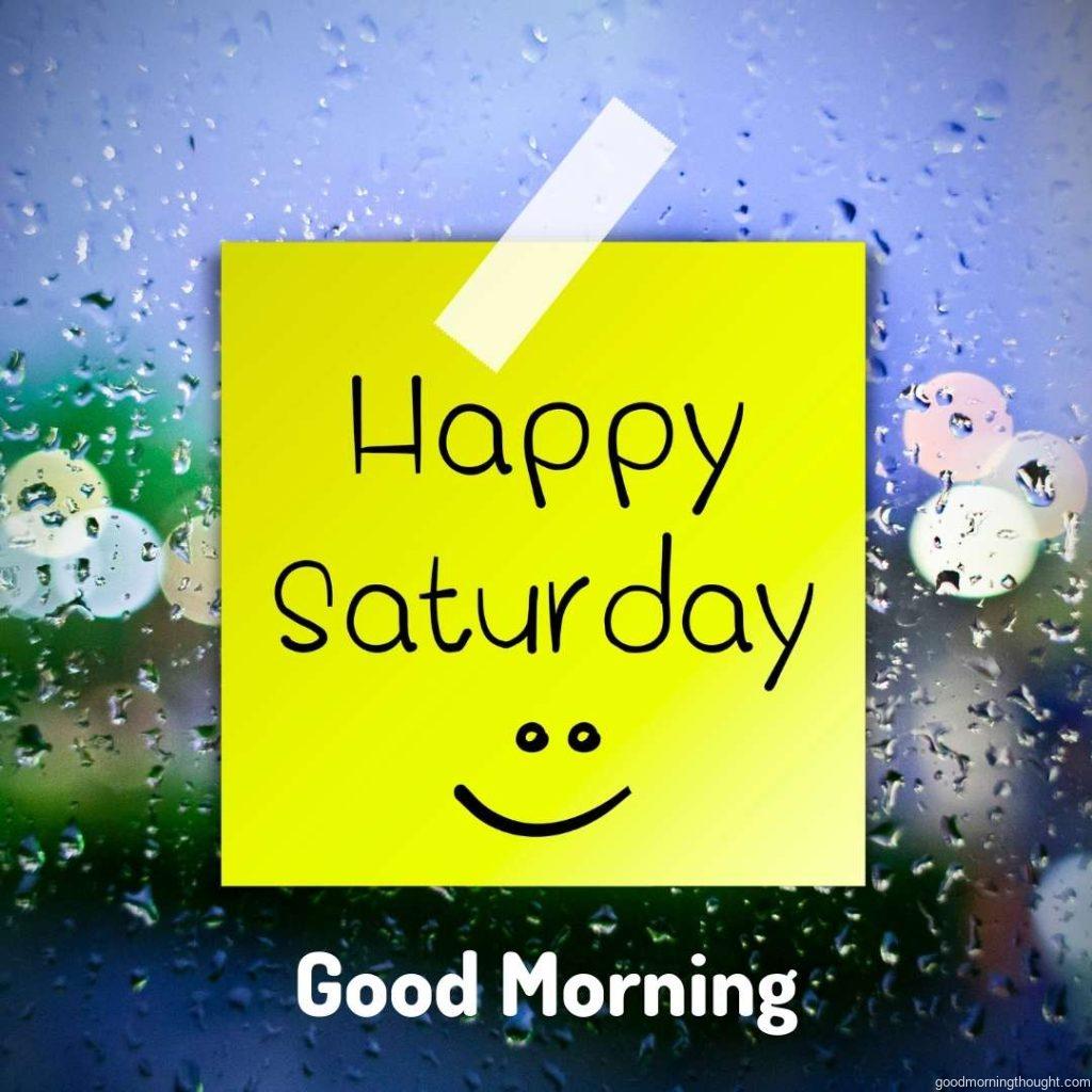 Happy Saturday water drop background with copy space with the _Good Morning_ text