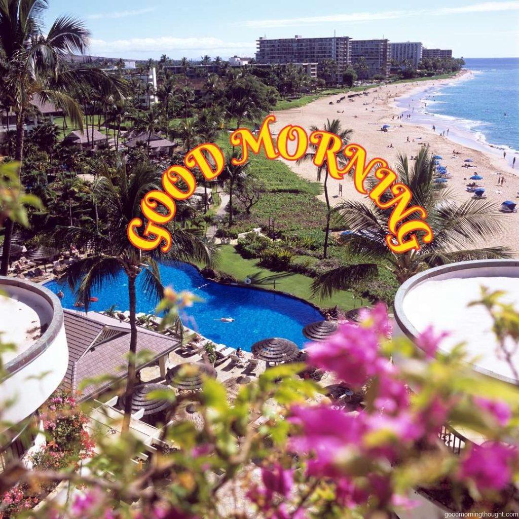 Swimming in the pool in the morning or in the ocean at Kaanapali Beach, Maui, Hawaii