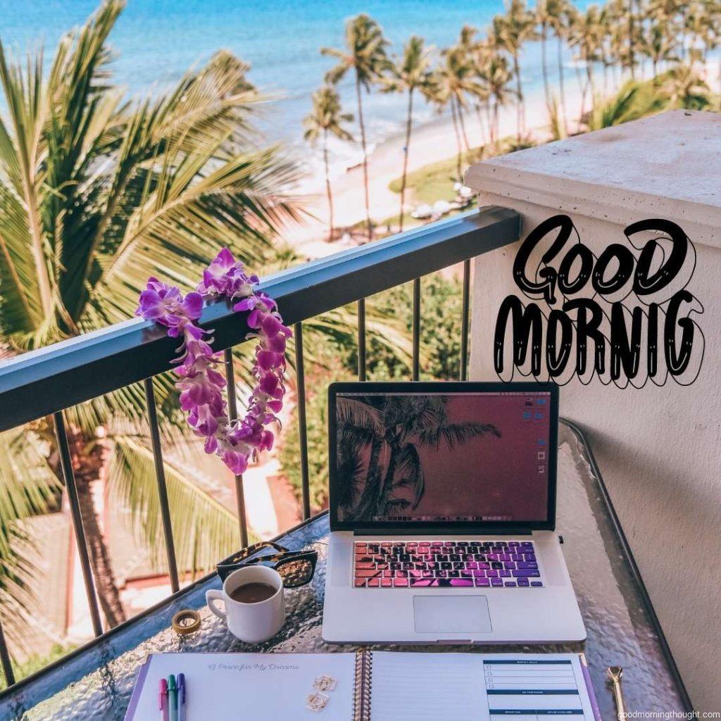 Veranda with a Tropical Beach View in the morning