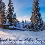 Winter landscape. Winter nature. Winter mountains. Pine trees covered by snow in a snowy valley at sunrise on Christmas morning Christmas background. Good morning, Winter Images.