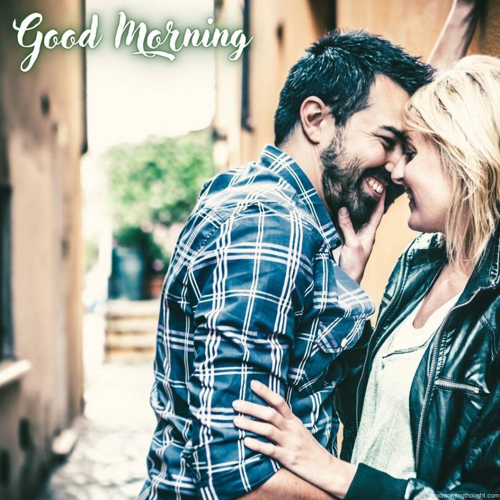 A mid-adult couple flirting in Italy, Love Romantic Kiss Good Morning Image