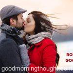 A young couple kissing by the river in winter weather is a romantic kiss good morning image