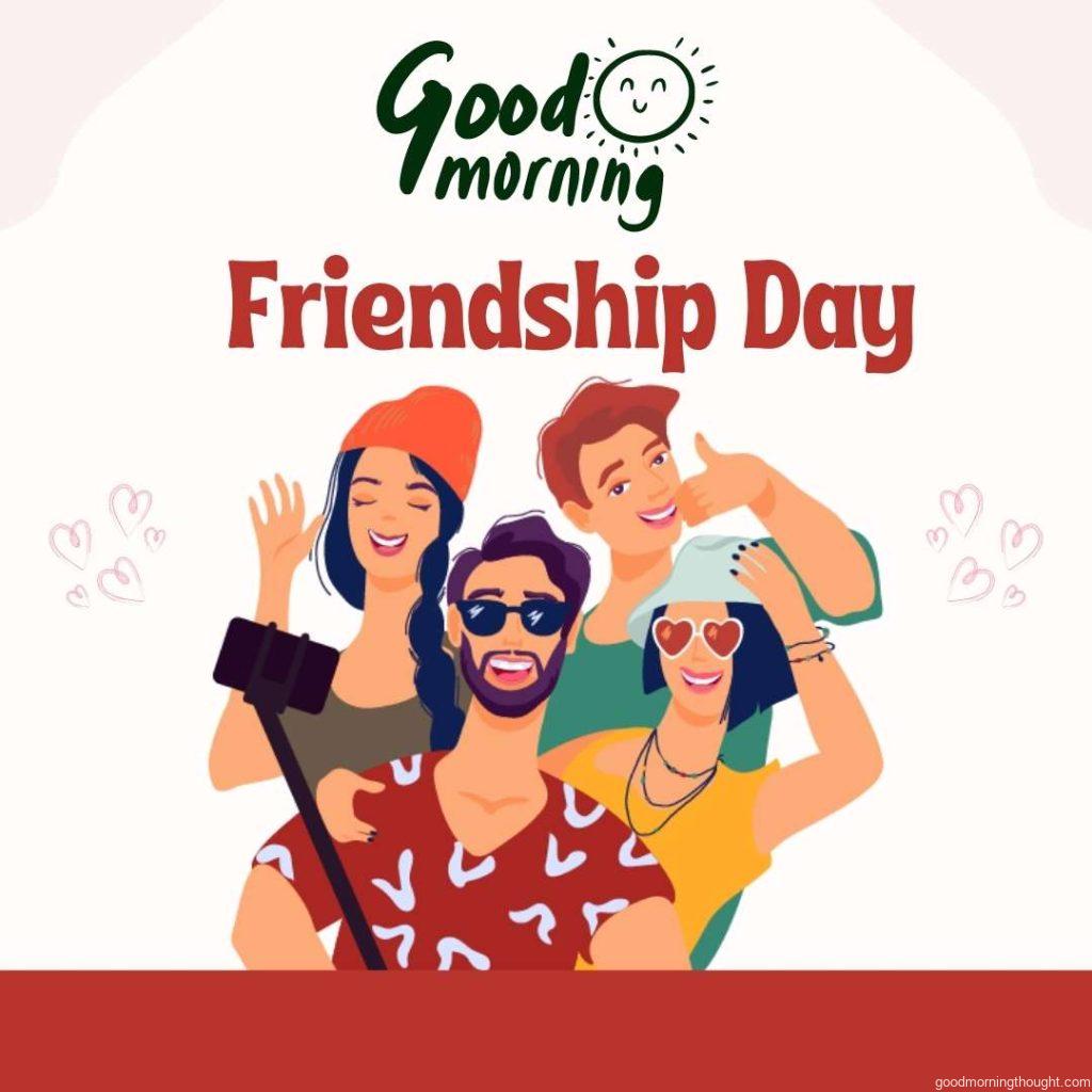 Best friends taking selfies with smartphones is a flat vector illustration. Good morning images for friends