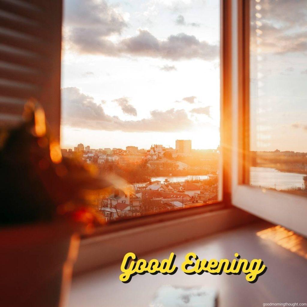 Bright evening sun in the open window with _Good Evening_ text