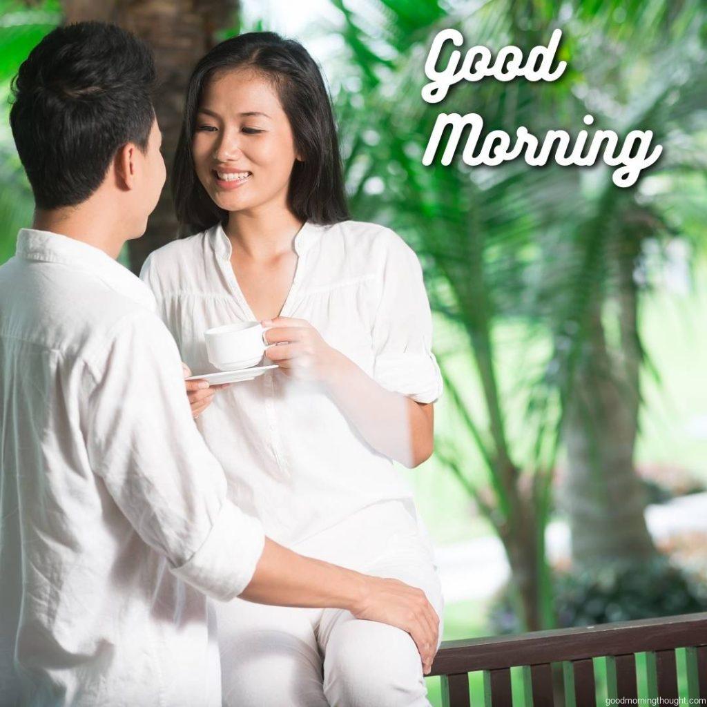 Close-up image of a couple in love having a romantic morning in the resort hotel, Love Romantic Kiss Good Morning Image