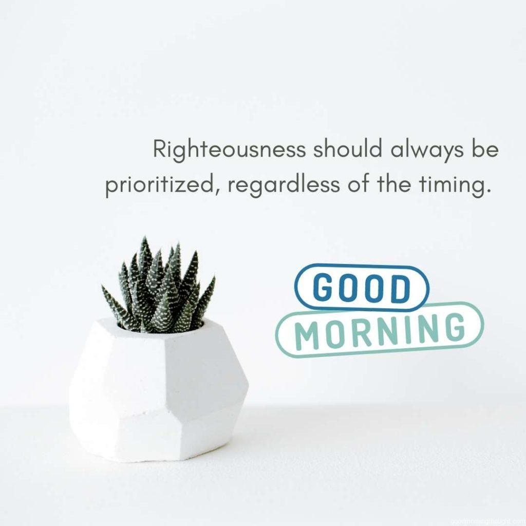 Green cactus plant in a white pot, Good morning text with an inspirational message