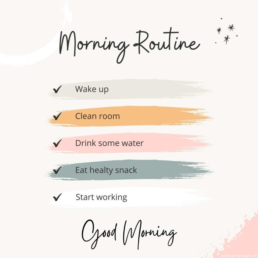 Illustration of the brush on which the morning routine is written, Good morning text with an inspirational message