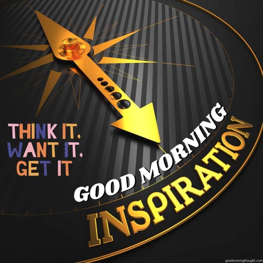 Inspiration_ Business Background A Golden Compass Needle on a Black Field Points to the Word 'Inspiration_ 3D Render. Good morning text