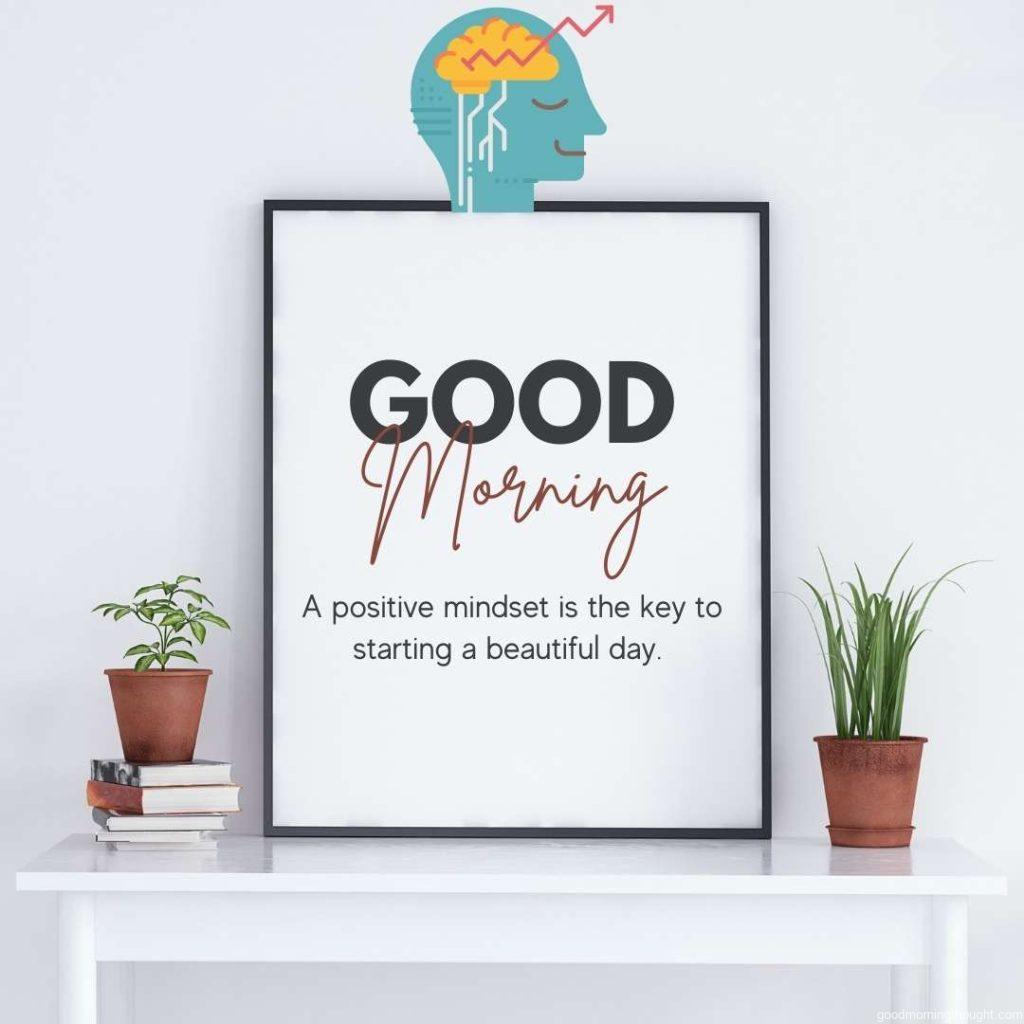 Mock-up poster on table, Scandinavian style, Good morning text with an inspirational message