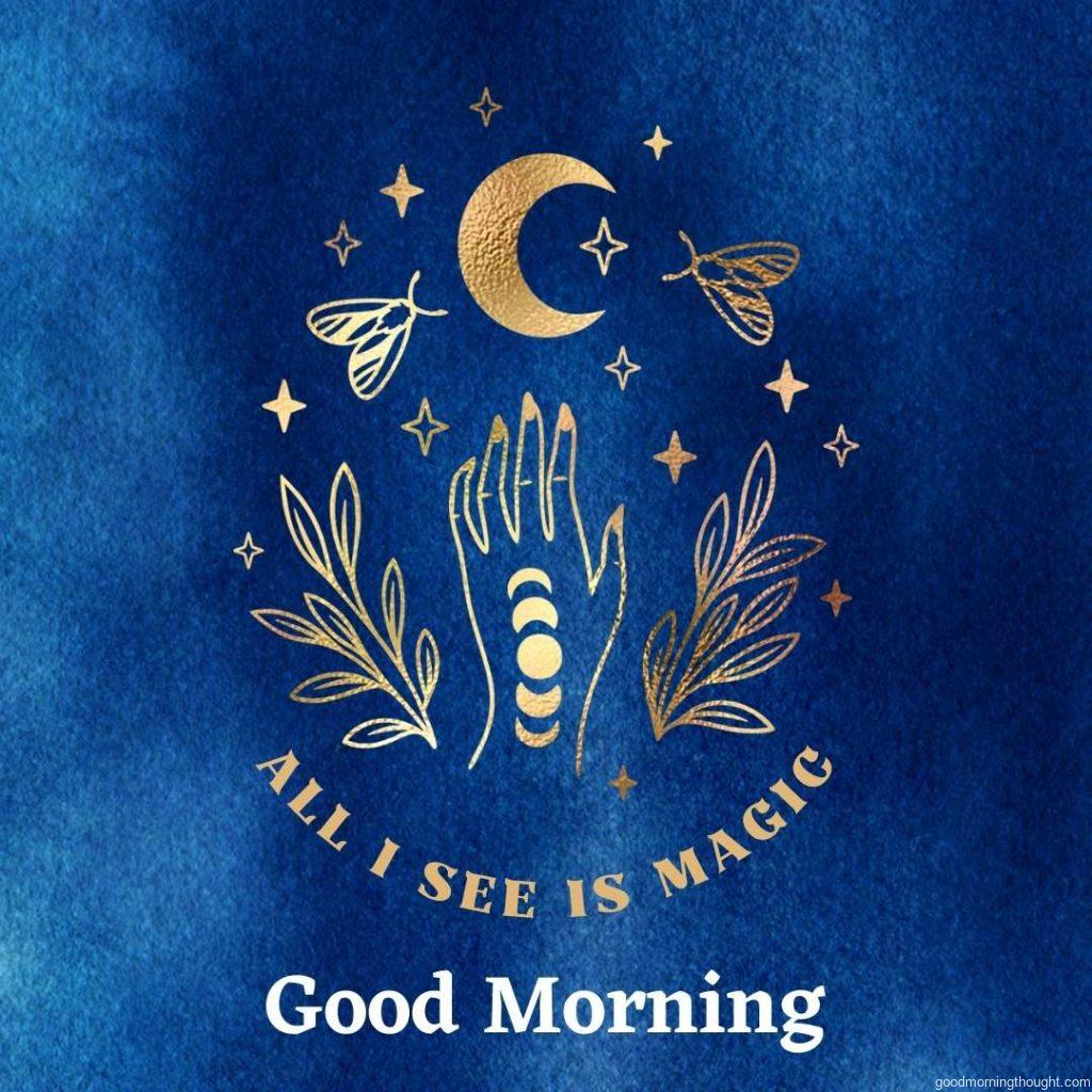 Motivational illustration on a blue background with good morning text