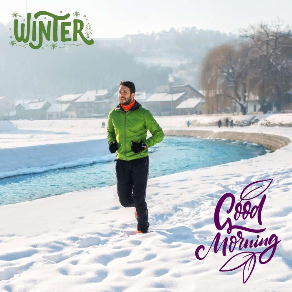 Winter running. Good morning, winter images