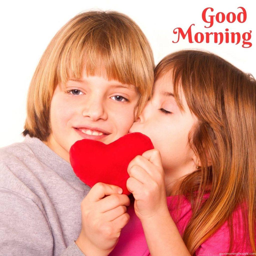 romantic kiss, good morning image