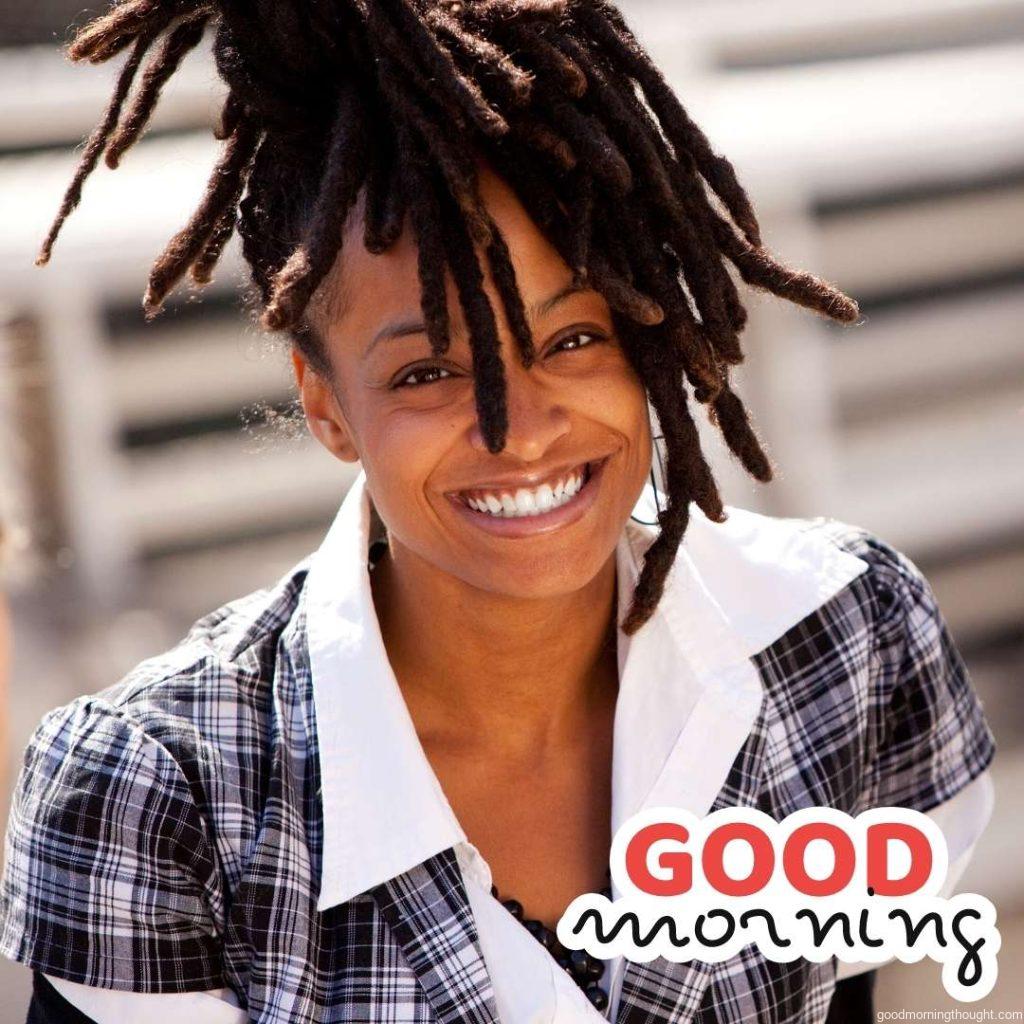 A casual portrait of a beautiful African American with a big smile, African American Good Morning Images