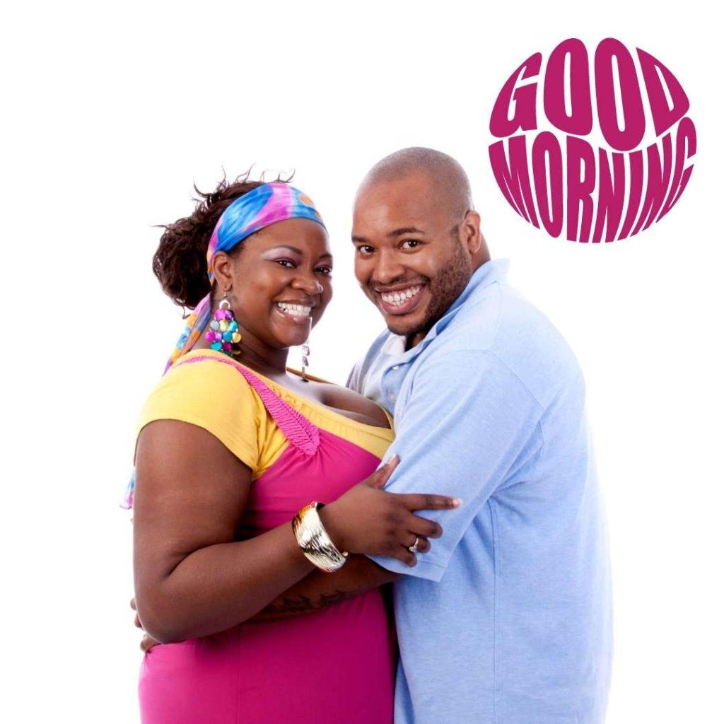 A happy, loving African American couple._ Good Morning Text