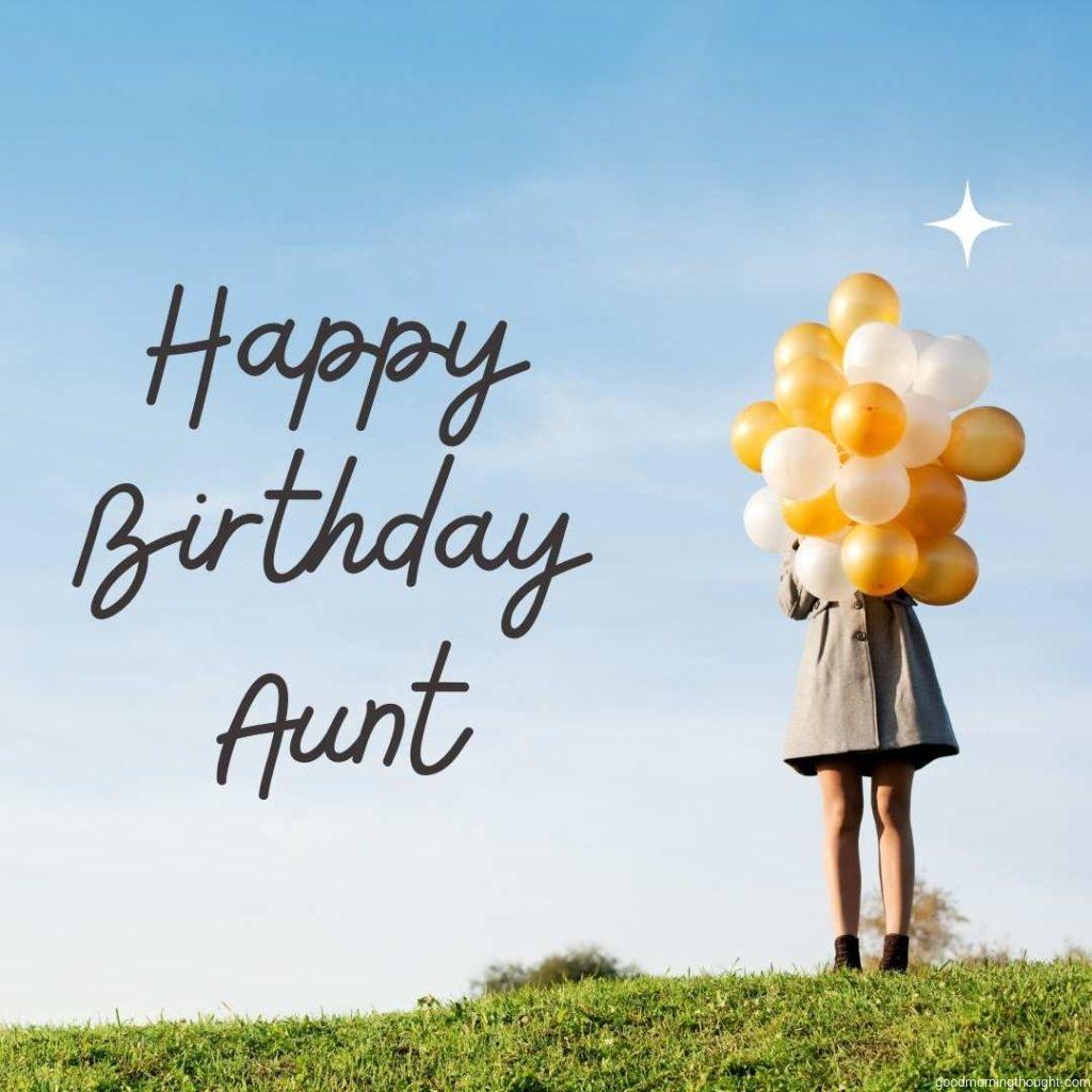 A young girl walks with balloons. Happy Birthday Aunt Images