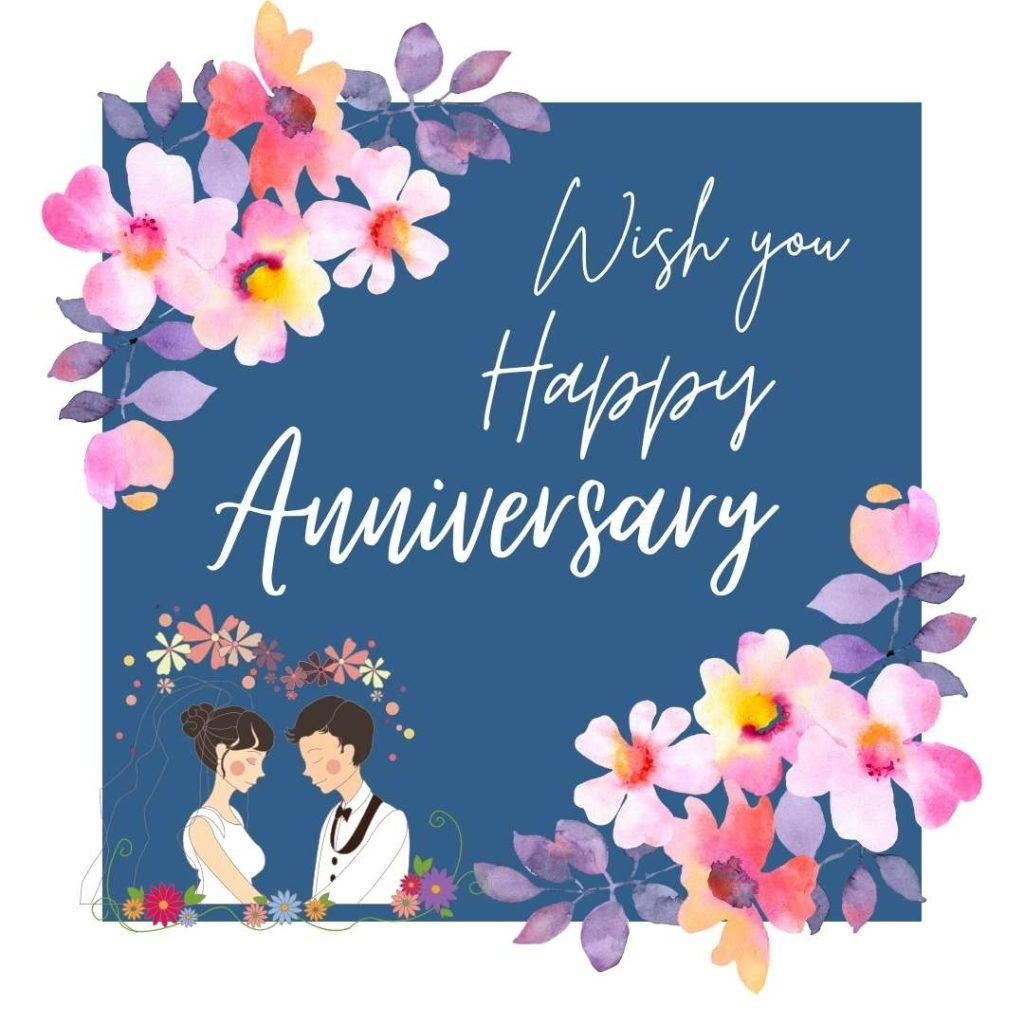 Abstract Flowers in the background with _Wish you Happy Anniversary_ text on them