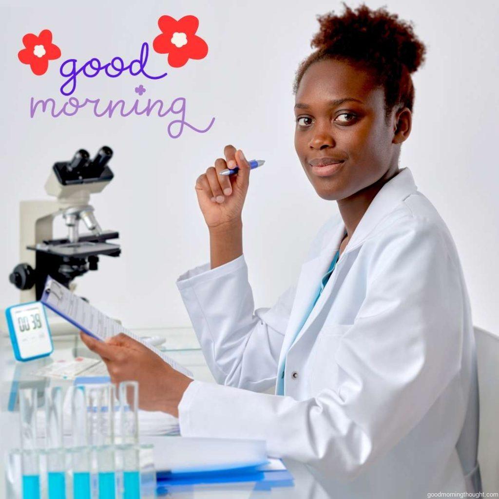 African scientists, medical workers, technicians, or graduate students work in modern biological laboratories. African American Good Morning Images