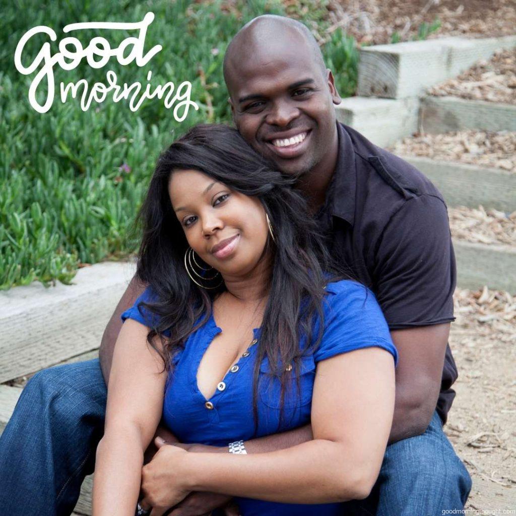 Attractive African American couple outside, Good Morning Text