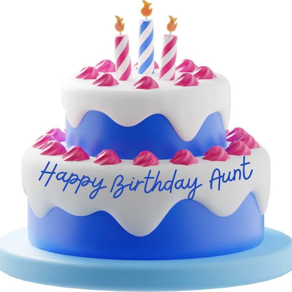 Birthday cake 3D illustration with _Happy Birthday Aunt_ text