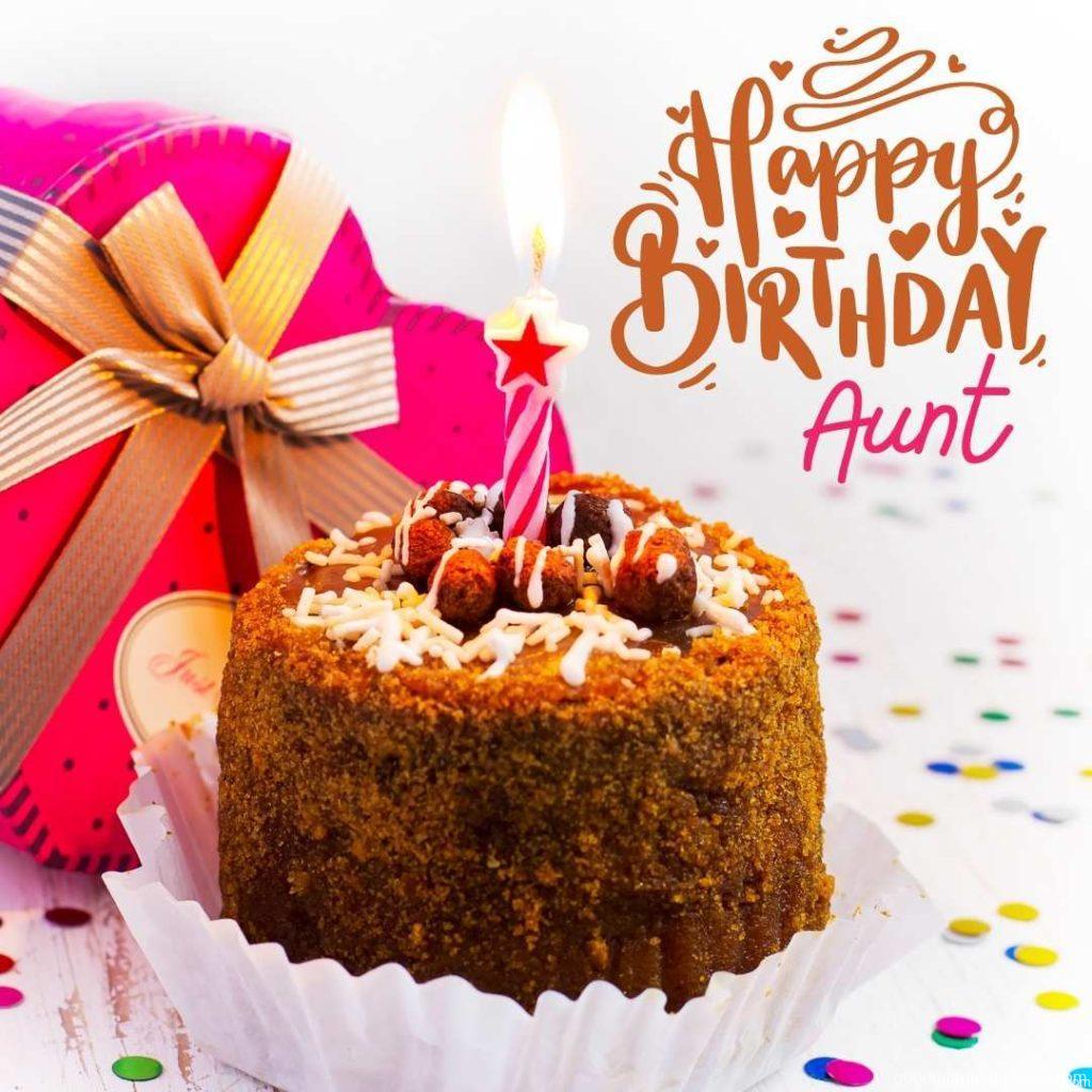 Birthday cake with a candle on a white background, Happy Birthday Aunt Images