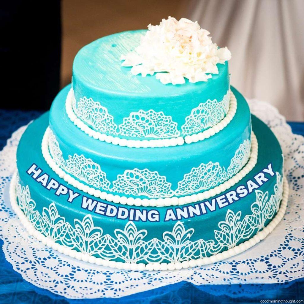 Blue wedding cake on white background, close-up, Happy Wedding Anniversary Images