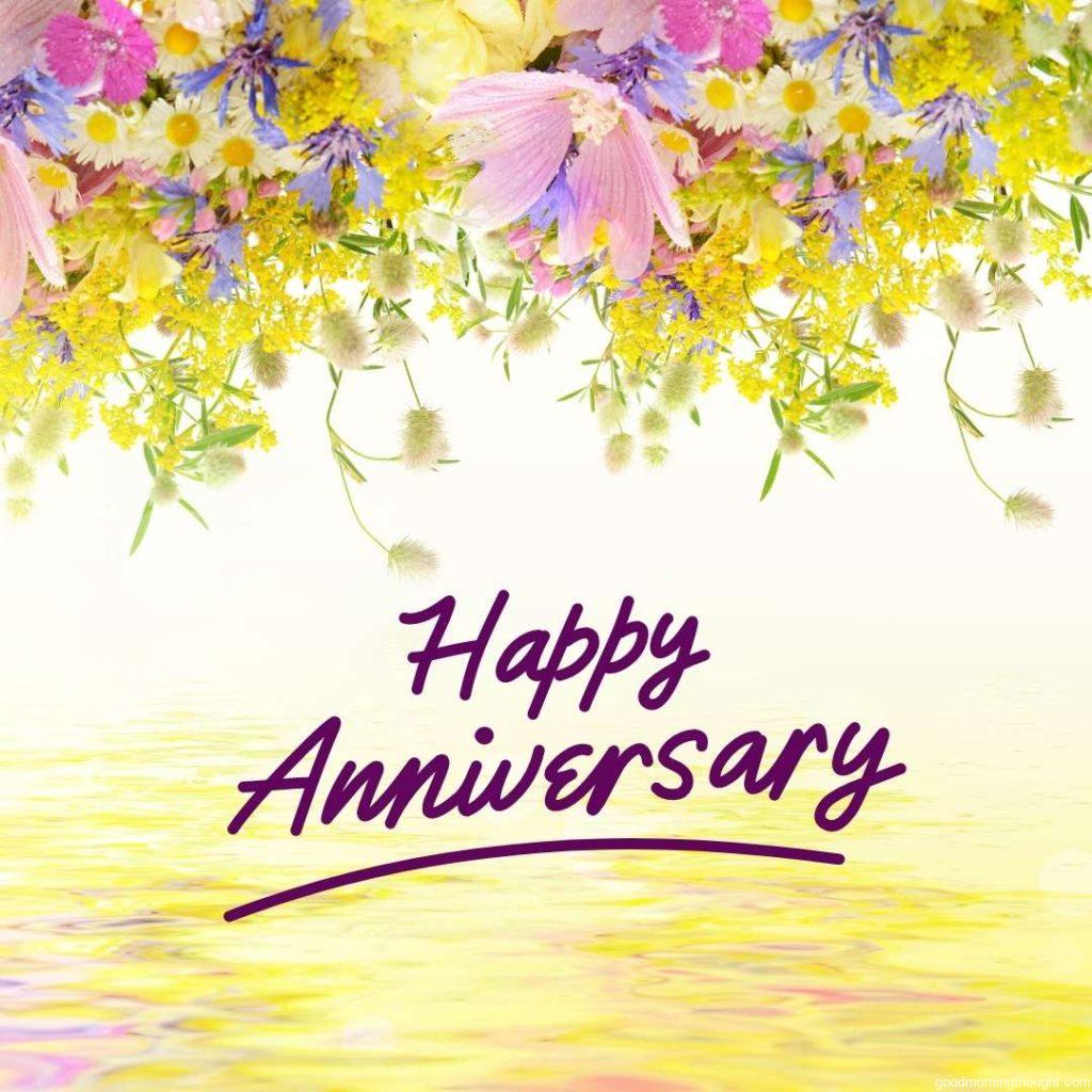 Bouquet of summer flowers with yellow bokeh and copy space, floral background, Happy Wedding Anniversary Images