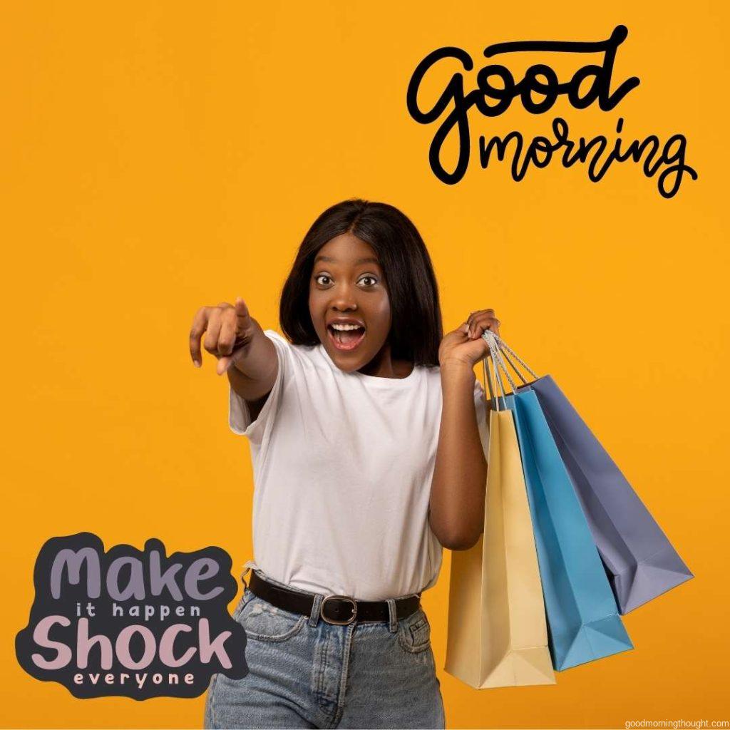 Emotional African American young woman with colourful shopping bags African American Good Morning Images