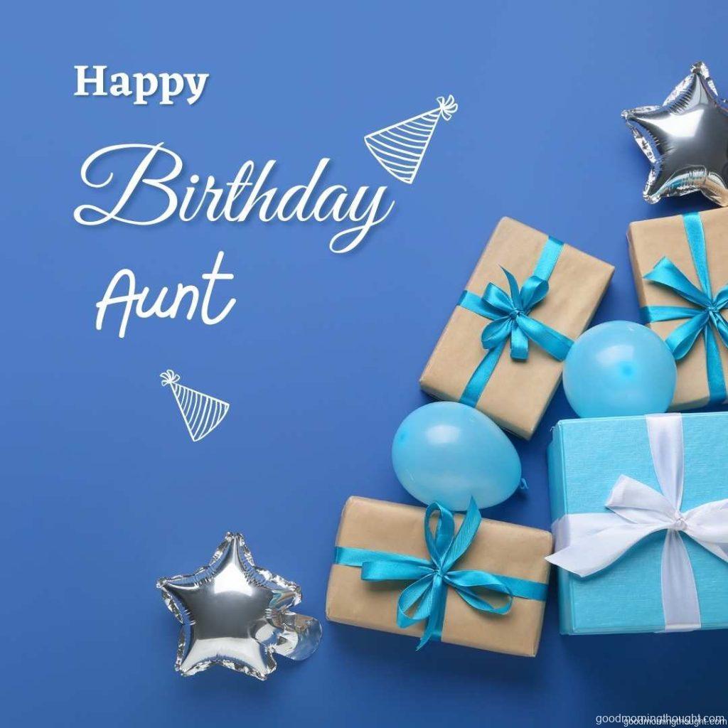 Gift Boxes and Air Balloons on a Colour Background, Happy Birthday Aunt Images