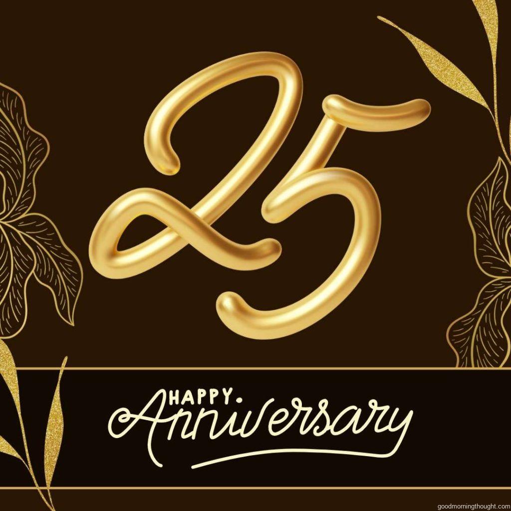 Gold numbers 2 and 5 Golden 3D figure greeting for the 25th Happy Wedding Anniversary