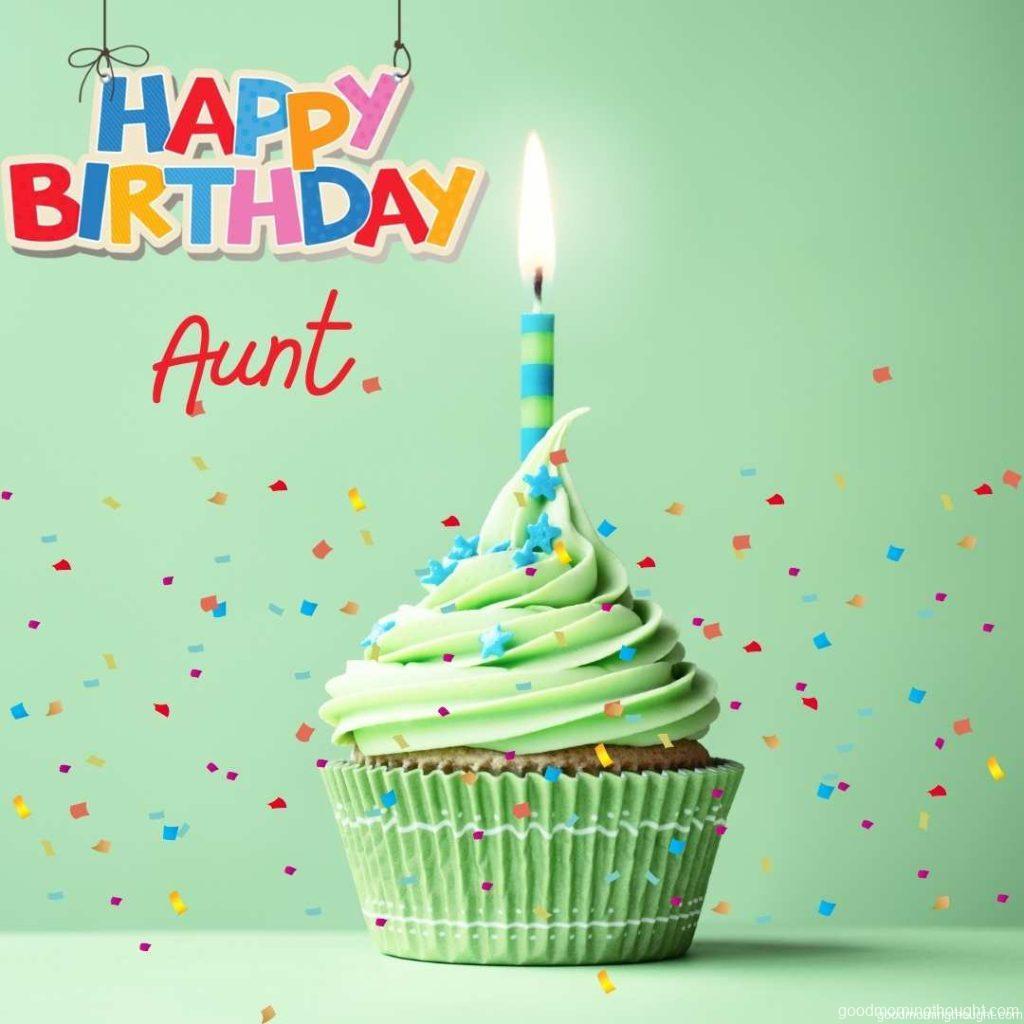 Green birthday cupcake with copy space to the side, Happy Birthday Aunt Images